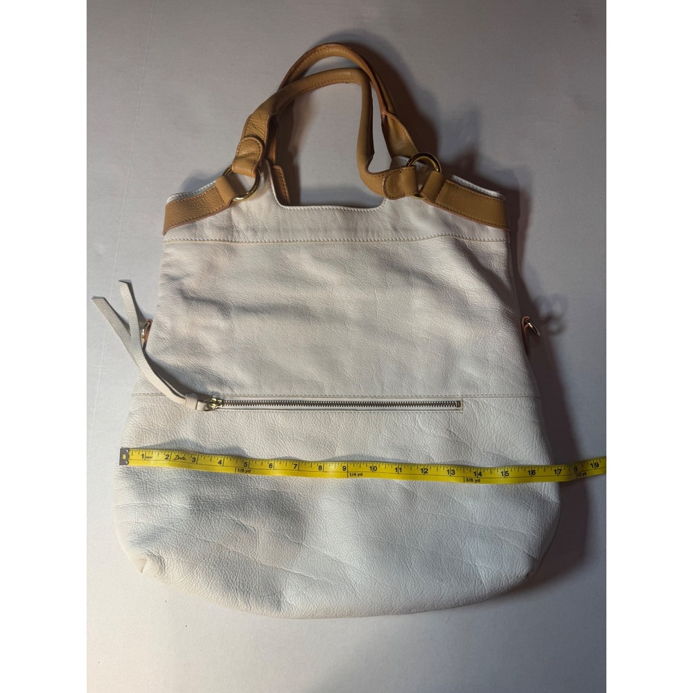 Margot Cream Tan Pebbled Genuine Leather Hobo Tote Bag Gold Hardware Large - Picture 3 of 14